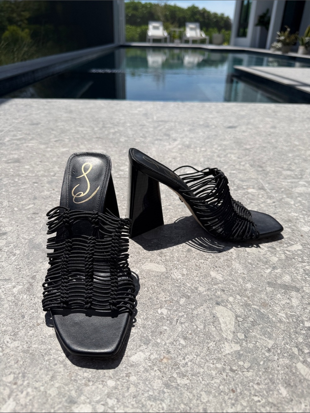 Sam Edelman | Laurette Black Woven Strappy Mule Block Heels 6.5
